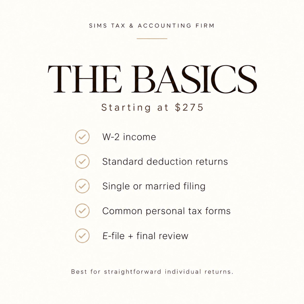 The Basics tax package, starting at $275